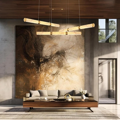 Cylinder Alabaster Chandelier, L47In Gold Marble Chandeliers for Dining Room, Modern Linear Chandelier over Table, Brass LED Chandeliers for Kitchen Island9