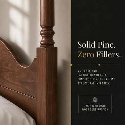 Brixton King Solid Pine Wood Four-Poster Bed, Arched Headboard, Walnut7