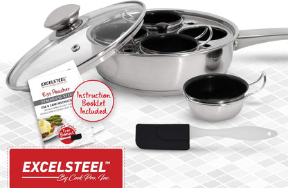 Non Stick Easy Use Rust Resistant Home Kitchen Breakfast Brunch Induction Cooktop Egg Poacher, 4 Cups, 18/10 Stainless Steel3