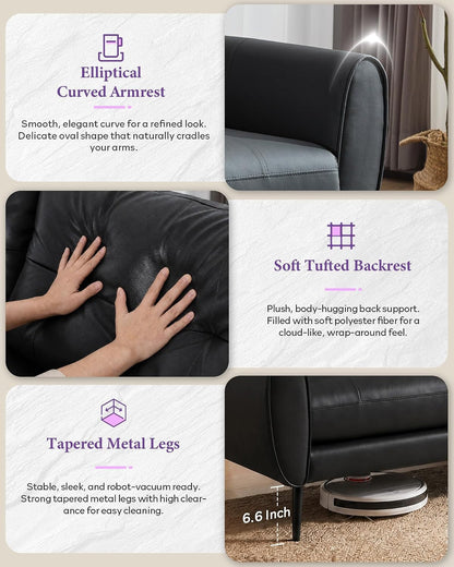 61'' Black Faux Leather Loveseat, Small Tufted Couch for Living Room6