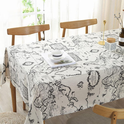 World Map Tablecloth,Cotton Linen Fabric Map Table Cover with 86.6X55.1Inch,Washable Rectangle World Map Printing Table Cloth for Kitchen Dinning Tabletop Home Decorations2