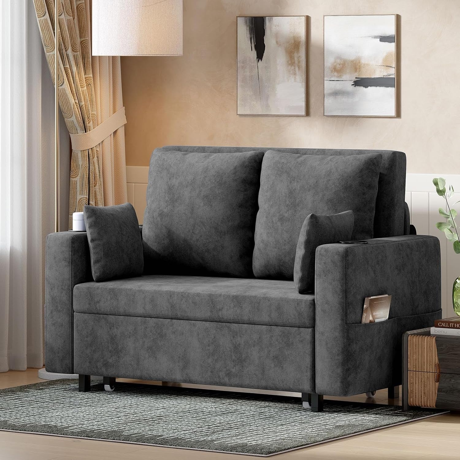 3-in-1-pull-out-couch-56-inch-convertible-sleeper-sofa-bed-loveseat-sofa-couch-with-cup-holders-usb-side-pocket-modern-loveseat-for-living-room-bedroom-includes-toss-pillows-gray