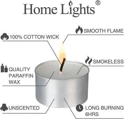 Homelights Unscented White Tealight Candles -100 Pack, 6 to 7 Hour Burn Time Smokeless, Mini Votive Paraffin Candles with Cotton Wicks for Shabbat, Weddings, Christmas, Home Decor3