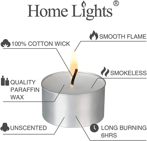 Homelights Unscented White Tealight Candles -100 Pack, 6 to 7 Hour Burn Time Smokeless, Mini Votive Paraffin Candles with Cotton Wicks for Shabbat, Weddings, Christmas, Home Decor3