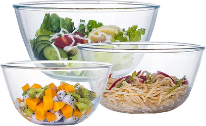 Glass Mixing Bowl Set for Baking 3-Piece Salad Bowl Set (1Qt, 2.5Qt, 4.2Qt), High Brosilicate Large Bowls for Kitchen Prepping Serving and Storage, Microwave Dishwasher Oven Safe1