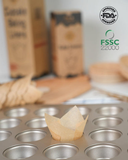 200Pcs Natural Mini Tulip Cupcake Liners for Baking, Unbleached | Mini Tulip Muffin Liners, Greaseproof EU Parchment Paper, for Party, Christmas, Valentines7