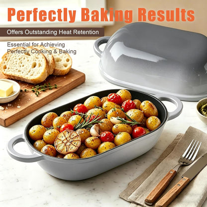 2.5 QT Enameled Cast Iron Sourdough Bread Oven, Loaf Pan with Lid | Oval Dutch Oven for Homemade Sourdough Bread Baking, Oven Safe up to 500°F, Meatloaf Pan with Dome Lid, Light Gray9