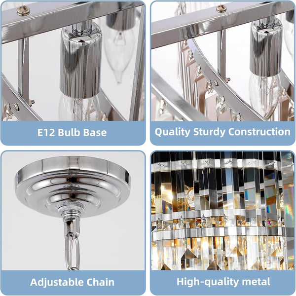 24" Modern Crystal Chandelier, 3-Tier Chrome Pendant Light with 8 Lights, Luxury K9 Crystal Ceiling Fixture for Dining Room Living Room Foyer6