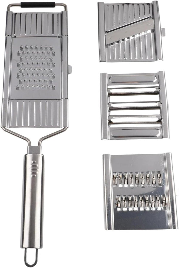 3-In-1 Vegetable Slicer Set with for Stainless Steel Cheese Grater, Onion Chopper and Hand Peeler Potatoes, Garlic, Fruits - for Compact Kitchen, Silver1
