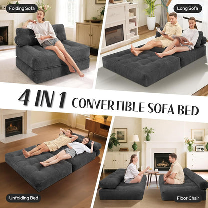 Folding Sofa Bed,Convertible Sleeper Chair Bed W/2-Pillow & Handle7