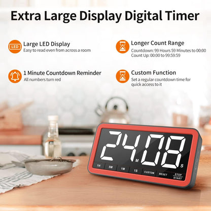Large 7.8" Digital Timer, Magnetic LED Timer for Kitchen & Classroom | USB-C Rechargeable, up to 99 Hours Count up & Countdown Timer with 3 Brightness Levels, 4 Alert Modes and 3 Volume Levels2