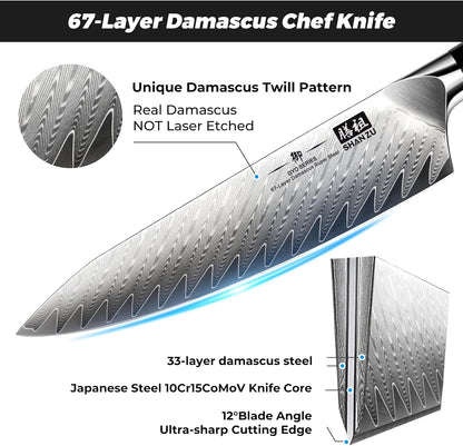 7-Piece Damascus Knife Set | Professional Kitchen Knife Sets for Chefs, Japanese 10Cr15Mov Super Steel Knife Block Set with G10 Handle , GYO Series3