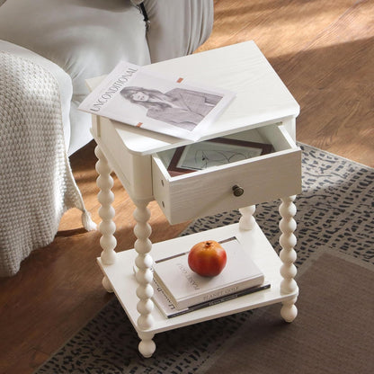 White Nightstand, Small Side Table with Drawer for Living Room, Farmhouse End Bedside Table with Spindle Wood Legs for Bedroom, Office, White6