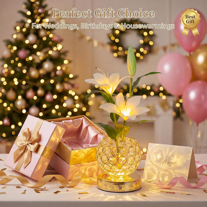 Stargazer Lily Crystal Table Lamp, Rechargeable Touch Flowers Lamp9