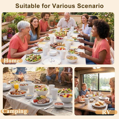 Dinnerware Sets for 8, Wheat Straw Plate and Bowl Set, Unbreakable Kitchen Set 40 Piece, Microwave and Dishwahser Safe Plates and Bowls Sets for Apartment, Kitchen, Camping, Dorm - White7