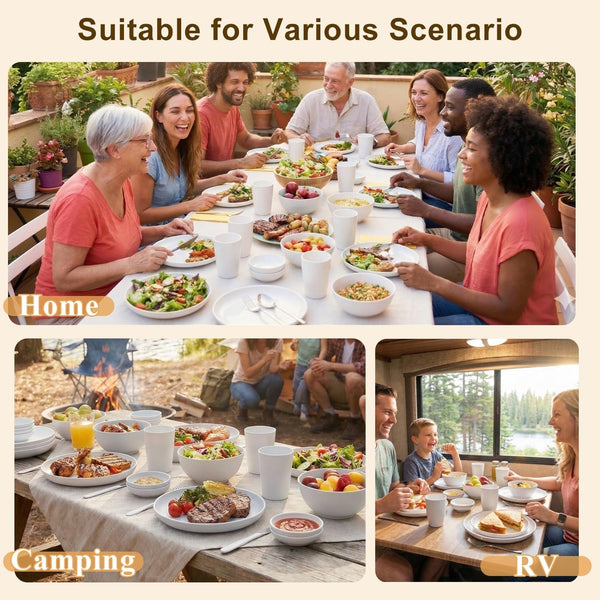 Dinnerware Sets for 8, Wheat Straw Plate and Bowl Set, Unbreakable Kitchen Set 40 Piece, Microwave and Dishwahser Safe Plates and Bowls Sets for Apartment, Kitchen, Camping, Dorm - White7