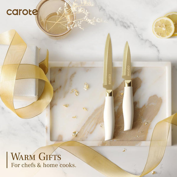 Kitchen Knife Set, 6 Gold Knives with 6 Blade Guards, 12-Piece | Stainless Steel Blades, Ceramic Nonstick Coating, Long-Lasting Sharpness, Rust-Resistant, Non-Slip, Dishwasher Safe7