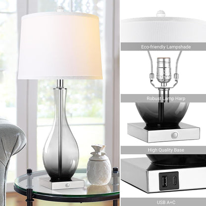27" Glass Table Lamps with USB Ports, Touch Bedside Desk Lamps Set of 2 | 3-Way Dimmable,E26 Base, Bulbs Included, Gray Gradient Lamp Body, Modern Nightstand Lamps for Livingroom, Bedroom, Office6