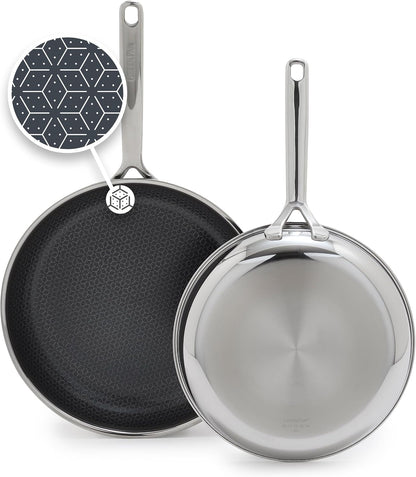 Spectra 10" & 12" Frying Pan Skillet, Hybrid Tri-Ply Stainless Steel, Pfas-Free Ceramic Nonstick Textured Cooking Surface, Induction Cookware, Diswasher Safe, Oven & Broiler Temp to 850˚F1