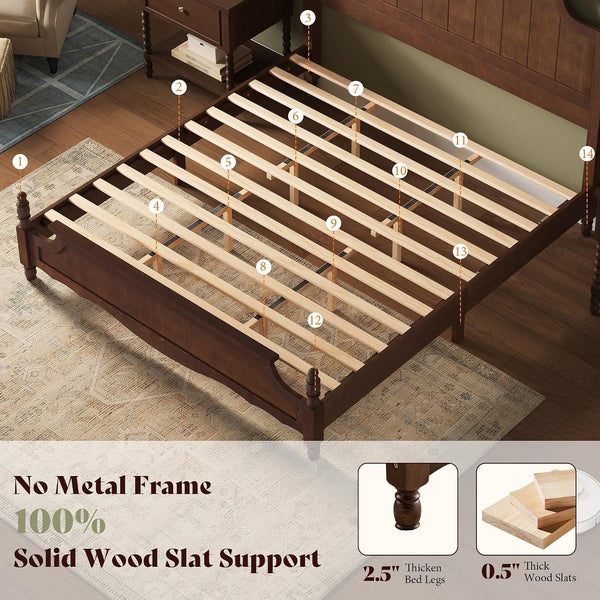 Queen Solid Wood Poster Bed with Arched Headboard, Dark Walnut8