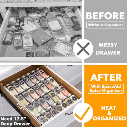 Spice Drawer Organizer with 28 Spice Jars, 386 Spice Labels, 4 Tier Seasoning Rack Tray Insert for Kitchen Drawers, 13" Wide X 17.5" Deep2