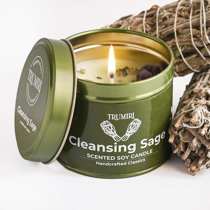 Sage Candle for Cleansing House Negative Energy Smudge Kit - 5Oz Soy Wax Natural Clean Organic Non Toxic - Aromatherapy Spiritual Meditation Gifts - Long Lasting Highly Scented Candel with Crystals5