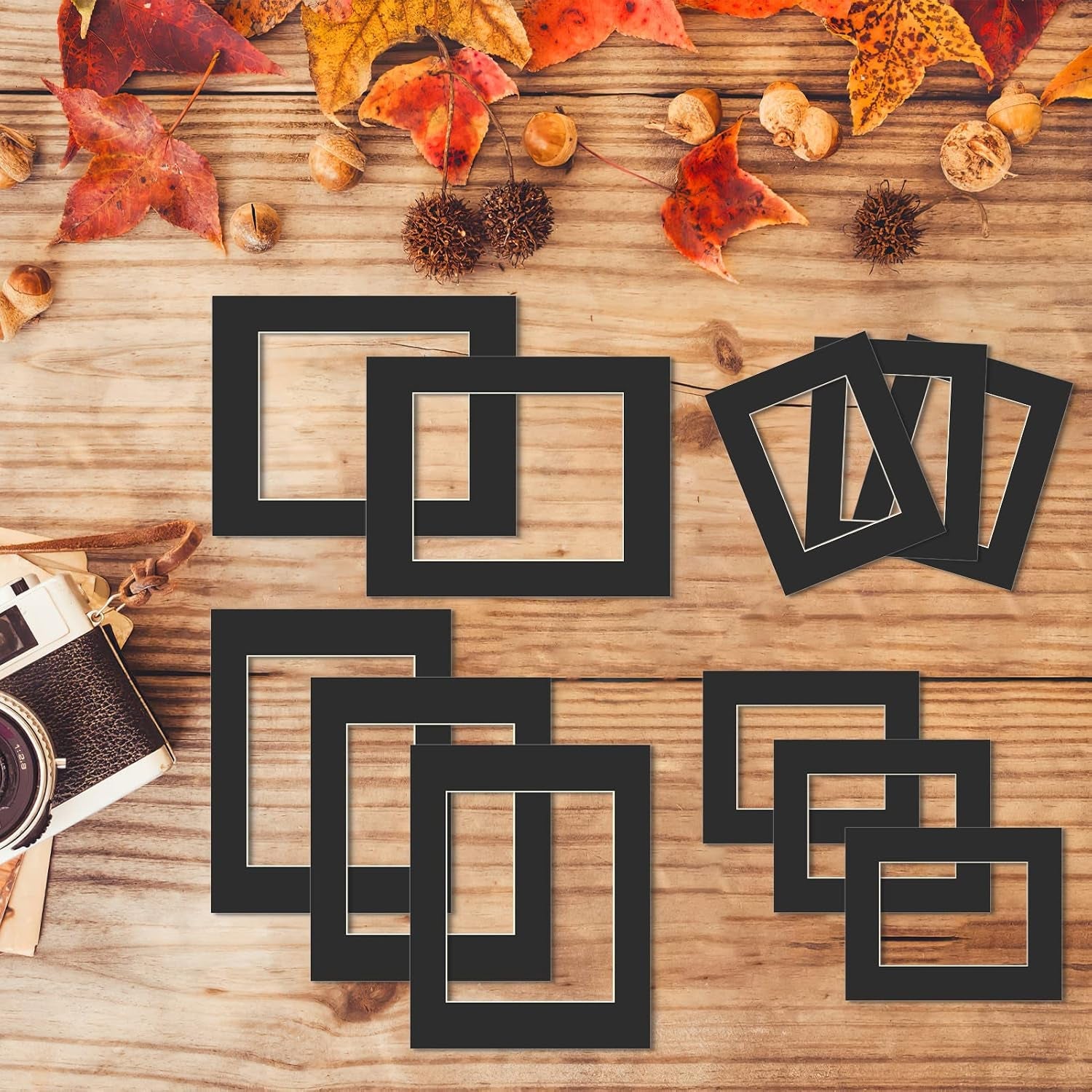 8x10-black-picture-mats-with-white-core-bevel-cut-frame-mattes-for-5x7-pictures-pack-of-12