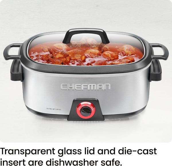 6-Quart Slow Cooker, Electric Countertop Cooking, Stovetop & Oven-Safe Removable Insert for Browning & Sautéing, Family-Size Soups & Stews, Nonstick & Dishwasher-Safe Interior,Stainless Steel7