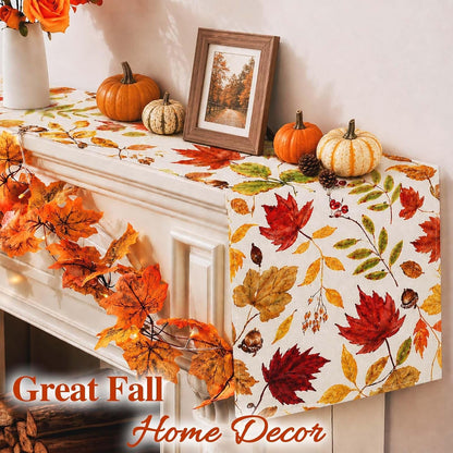 Fall Decorations for Home, Fall Maple Leaves Table Runner Linen7