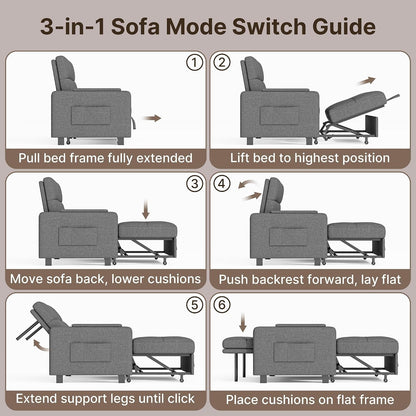 Convertible Sofa Bed Modern Couch Bed & Small Loveseat Sleeper, Grey5