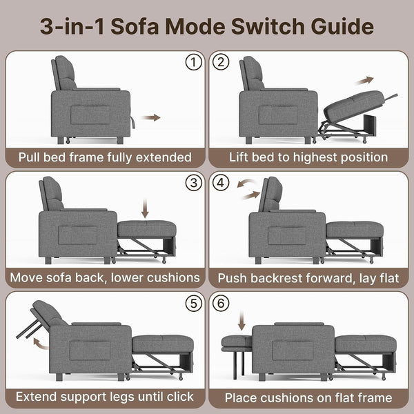 Convertible Sofa Bed Modern Couch Bed & Small Loveseat Sleeper, Grey5