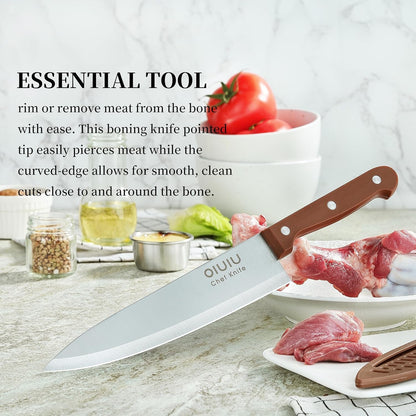 8 Inch Chef Knife, Razor Sharp Kitchen Knife with Protective Knife Sheath, Razor Sharp Slicing Knife with Ergonomic Handle, German Stainless Steel, Dishwasher Safe (Brown Color)7