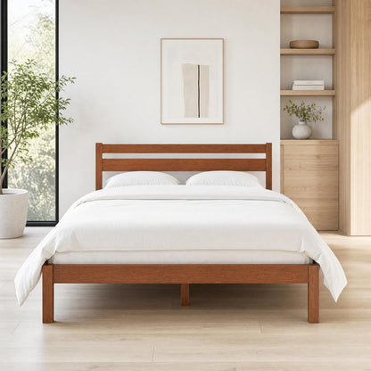Full Bed Frame with Headboard Classic Wood Platform, Noise Free, under Bed Storage, No Box Spring Needed, Easy Assembly, Cherry1