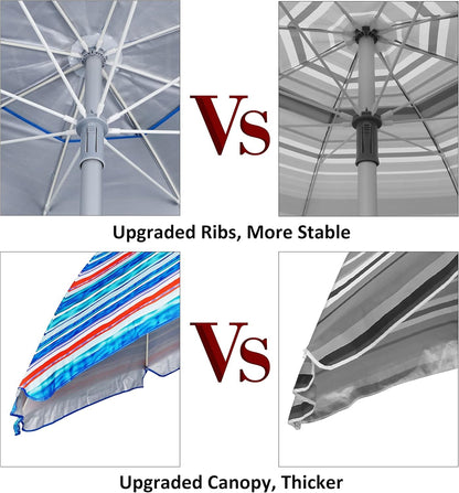 7.2' Beach Umbrella with Sand Anchor, Outdoor Portable Beach Umbrella for Sand with Tilt Pole, Carry Bag, Air Vent8