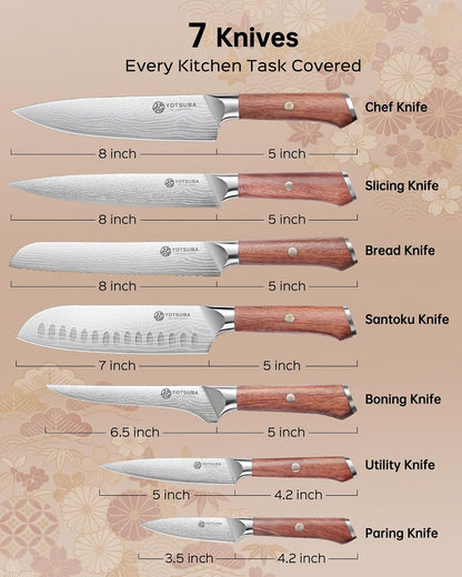 7PCS Japanese Kitchen Knife Set with Genuine Natural Rosewood Ergonomic Handle & Gift Box, Professional Ultra Sharp High Carbon Stainless Steel Knives for Cooking6