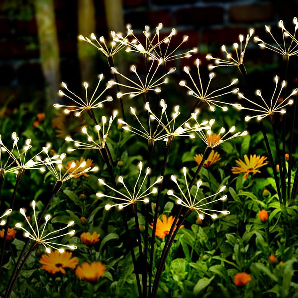 Solar Garden Lights 120 LED Decorative Firework Lights 2-Pack Warm1