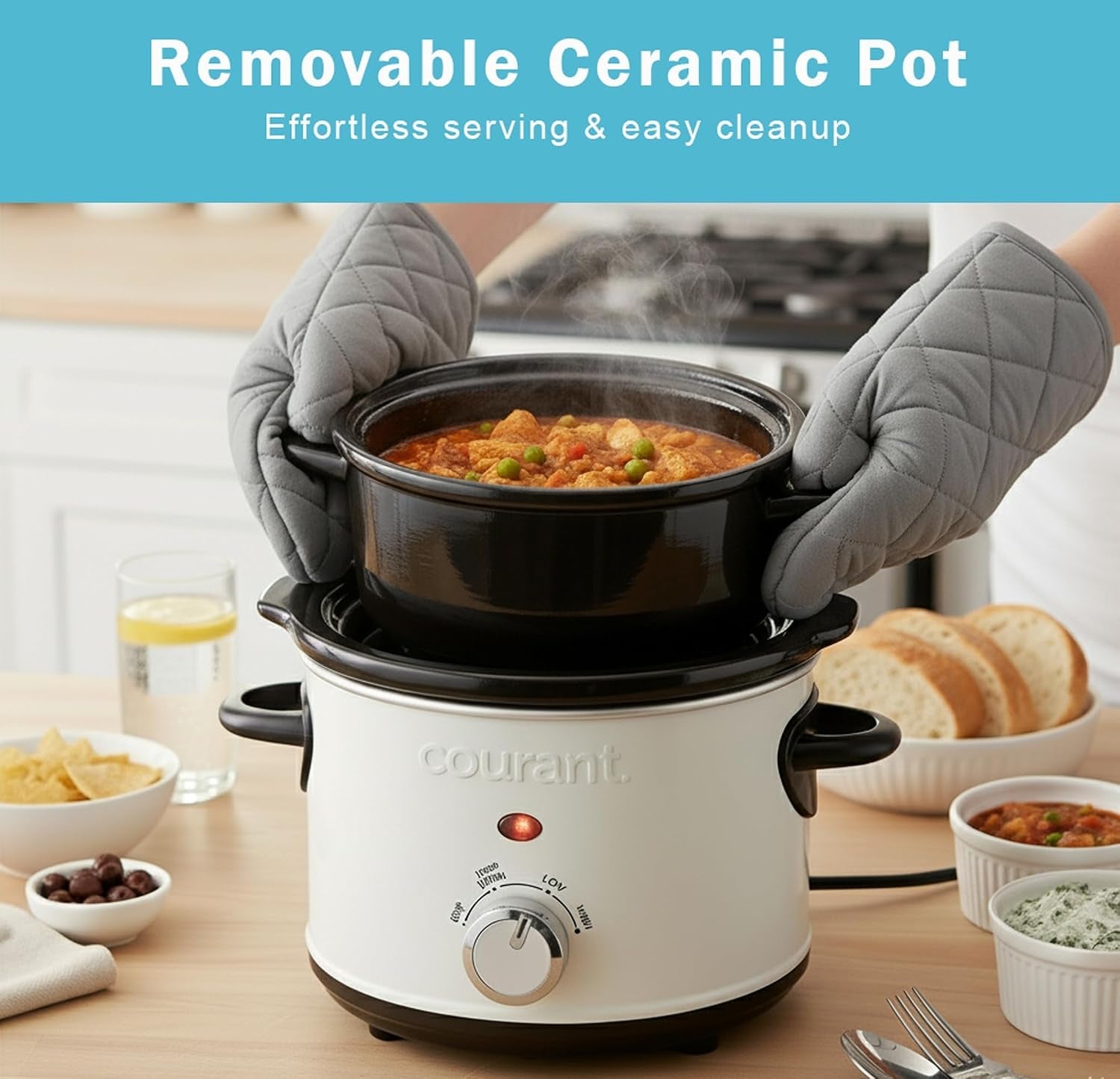 slow-cooker-mini-electric-round-ceramic-pot-adjustable-temp-entrees-sauces-stews-dips-cool-touch-handles-dishwasher-safe-glass-lid-1-5-quart-white-crock