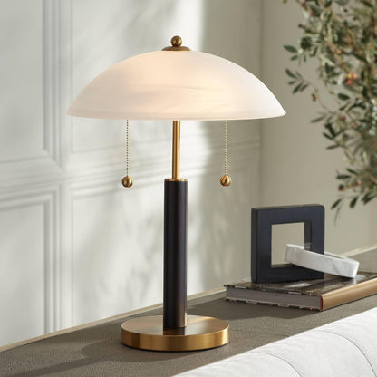Orbital 19 1/2" Small Table Lamp Gold Wood Modern Pull Chain Mid Century | Dome Frosted Glass White Brown Metal Bedroom Living Room Nightstand Bedside Office Kids House Home Family1