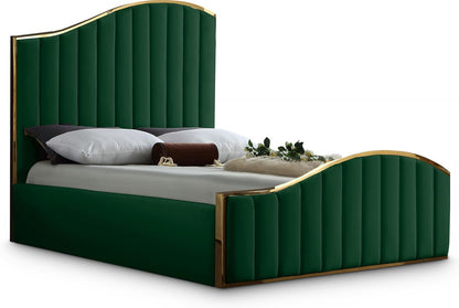 Meridian Furniture Jolie Collection Modern | Contemporary Velvet Upholstered Bed with Channel Tufting, and Polished Gold Metal Frame, Green, Queen1