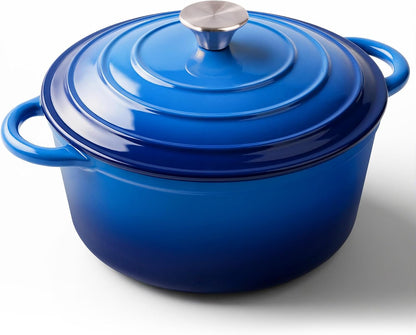 6 Quart Enameled Dutch Oven Pot with Lid, Cast Iron Dutch Oven with Dual Handles for Bread Baking, Cooking, Non-Stick Enamel Coated Cookware (Dark Blue)1