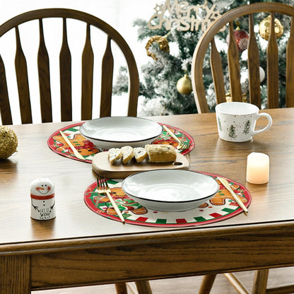 Gingerbread Candy Cane Merry Christmas round Placemats Set of 4, 14 Inch Winter round Table Mats for Dining Decoration4