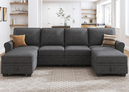 Sectional Sofa with Storage Seat U Shaped Couch with Reversible Chaise Convertible Sectional Couches for Living Room,Dark Grey1