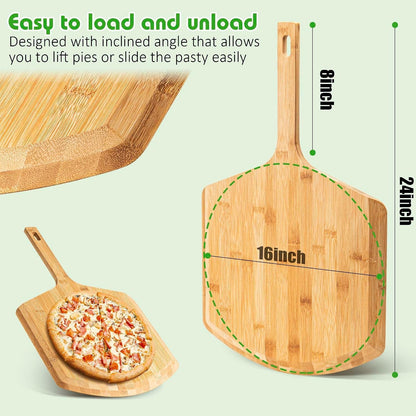 Pizza Peel 16 Inch, Natural Bamboo Pizza Board for Transferring & Serving | 16” Multi-Purpose Bamboo Pizza Cutting Board, Wood Pizza Spatula Paddle for Baking Homemade Cheese Bread Fruits Vegetables5