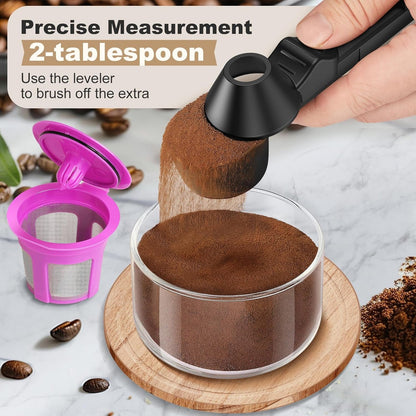 Coffee Scoop & Funnel for Reusable K Cup Refillable Coffee Pods, Coffee Measuring Spoon 2 Tablespoon Capacity, Scoop with Funnel for Ground Coffee, Protein Powder, Tea (Black, 1 Pack)2