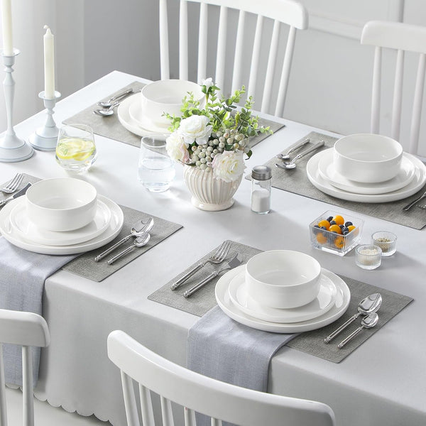 12 Pcs Porcelain Plates and Bowls Sets,Dinnerware Set for 4,White7