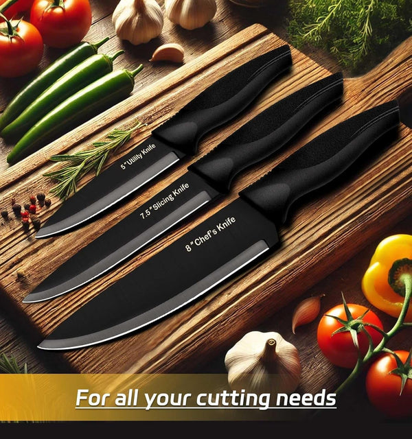 14-Piece Black Kitchen Knife Block Set with Built-In Sharpener | German High-Carbon Stainless Steel Blades, Dishwasher Safe, Ultra-Sharp Edges, Ergonomic Non-Slip Handles6
