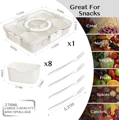 Snackle Box Container,Portable Snack Box 8 Compartment Divided Serving Tray with Lid,Clear Storage Organizer for Fruit Candy Nuts Veggie-Perfect for Road Travel Party2