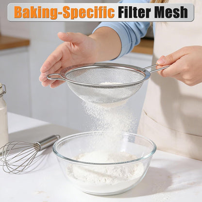4PCS Fine Mesh Strainer Set, Premium Stainless Steel Fine Mesh Strainers, Food Fine Sieve with Non-Slip Handle, Perfect for Juice, Baking Flour, Drinks, Cocktails, Rice, Jam, Tea(2.8"/3.2"/3.9"/4.7")6