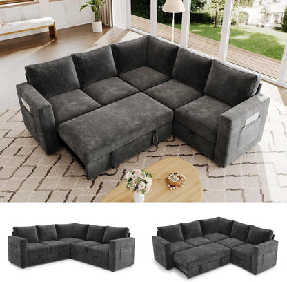 Sectional Sleeper Sofa, Pull Out Couch with Storage,Dark Gray,5 Seat1
