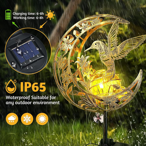 Solar Lights Outdoor Decor Hummingbird Cracked Glass Stake Moon Lights Gift4